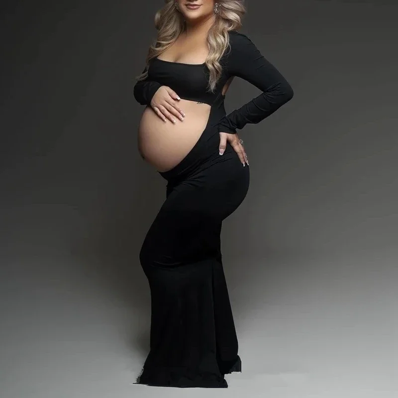 Vestidos de maternidad para sesión de fotos, maxivestido con abertura frontal, Espalda descubierta, Sexy, para fiesta de boda, fotografía de mujeres embarazadas, ropa XL