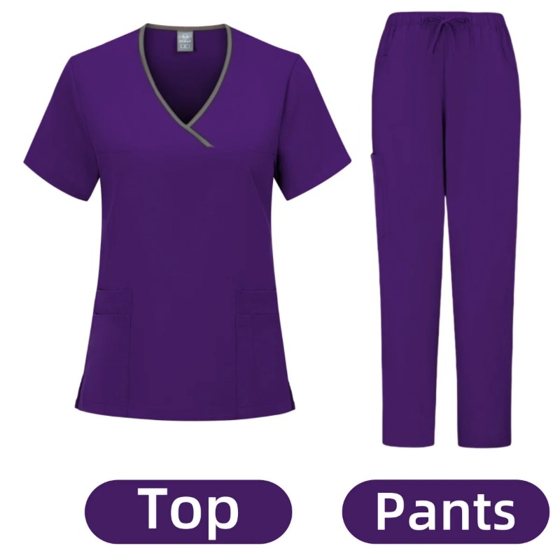 Enfermeira médica salão de beleza workwear clínico esfrega topo + calça spa médico enfermagem túnica terno uniformes cirúrgicos mulher esfrega conjunto