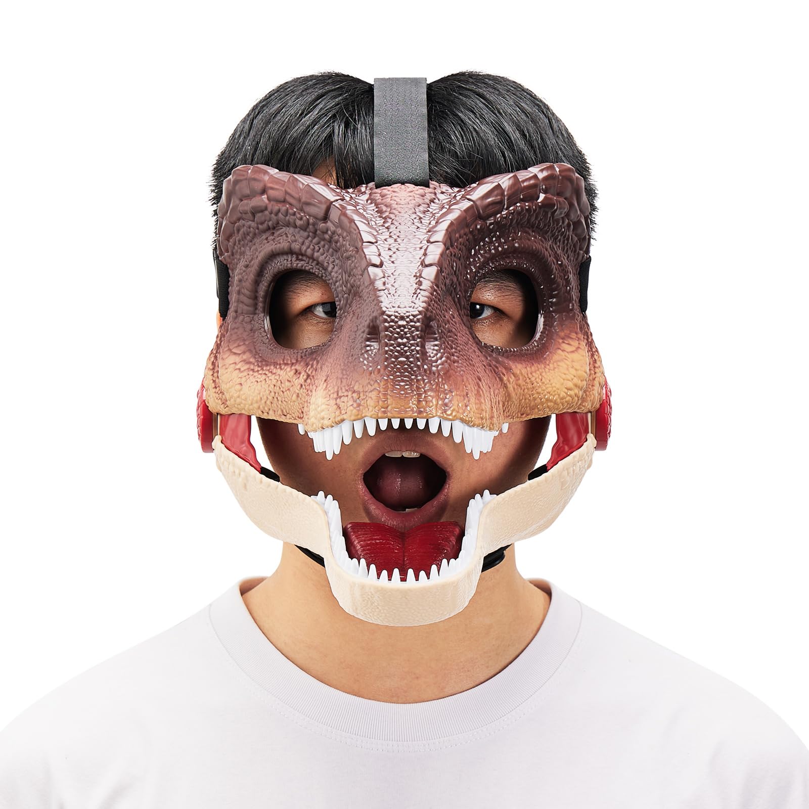 Máscara de dinossauro engraçado com mandíbula em movimento, Cabeça e rosto móveis, Máscara Dino, Halloween Party Cosplay Props