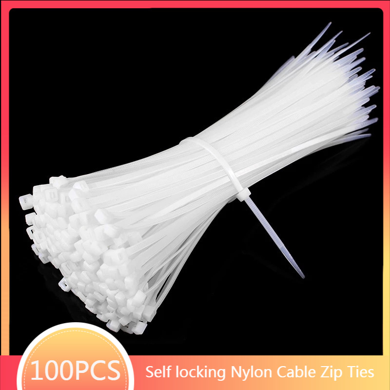 Bridas para cables, bridas para cables de nailon autoblocantes, 100 Uds., bridas para cables de colores de plástico, paquete de bridas para cables, color blanco