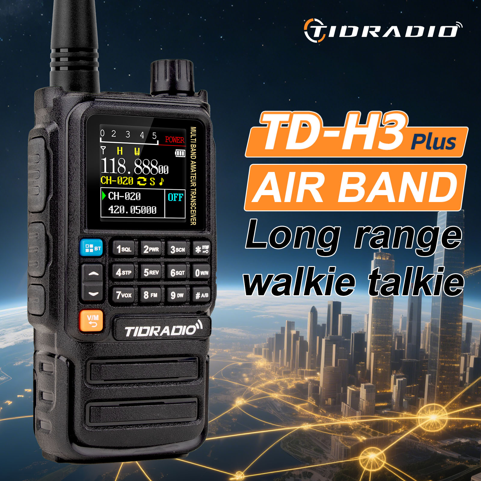 Repetidor Walkie Talkie Global TIDRADIO H3 Plus, funciones Bluetooth mejoradas, banda aérea, Radio de largo alcance, programación inalámbrica
