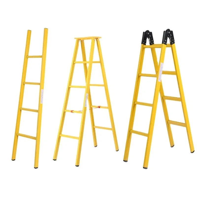Scala pieghevole per agilità bifacciale in FRP giallo ad alta sicurezza diretta in fabbrica Scala avvolgibile in fibra di vetro ad alta tensione