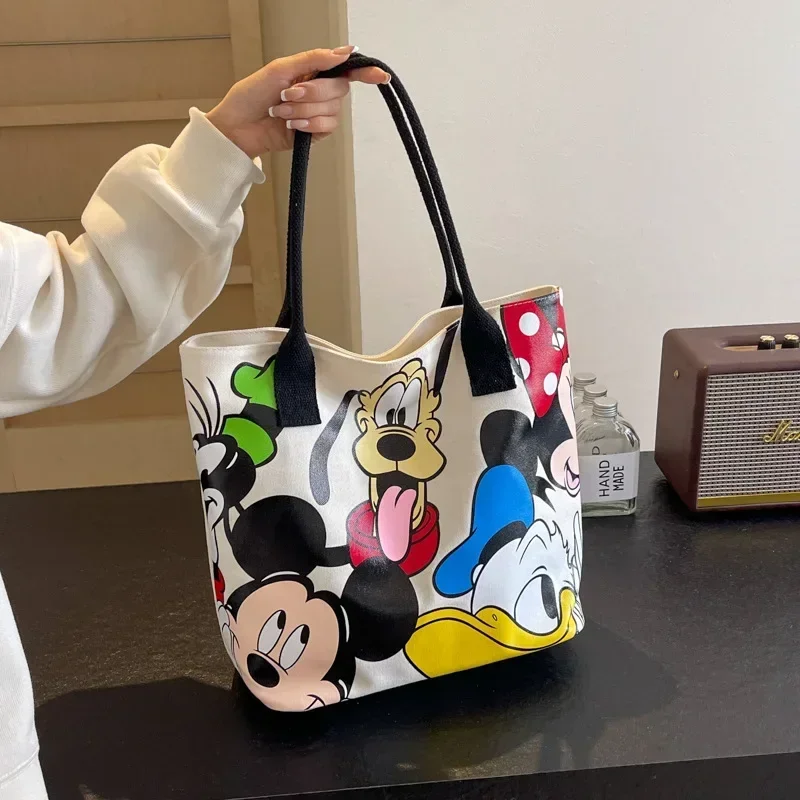 Disney Mickey Mouse Cartoon płócienna torba na ramię o dużej pojemności kobieca śliczna torba studencka tornister Minnie torebka