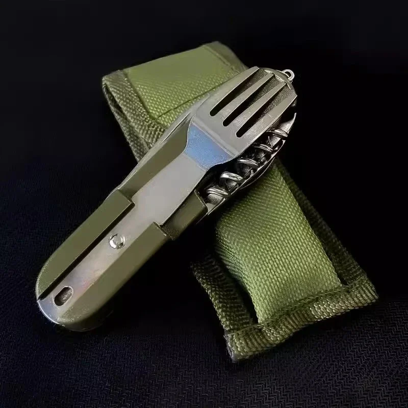 1-10PCS 7-in-1 Stoviglie multifunzionali per esterni Forchette pieghevoli in acciaio inossidabile Cucchiai Coltelli Picnic Camping Trekking Stoviglie
