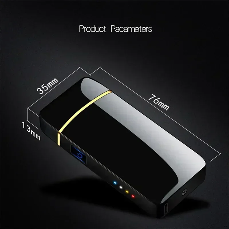 Encendedor eléctrico de Metal a prueba de viento, encendedor USB recargable de Plasma sin llama de doble arco, encendedores con Sensor táctil y pantalla LED