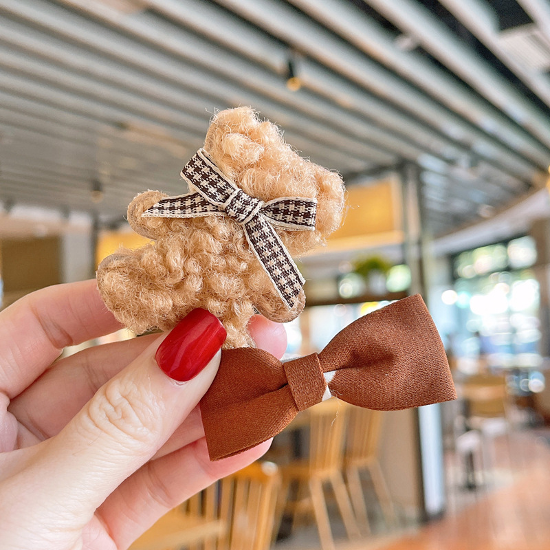 9 個女の子ヘアクリップ漫画クマの花の弓の装飾ヘアピンサイドかわいいぬいぐるみブラウンアクセサリー
