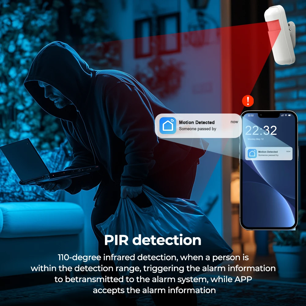 433 MHz PIR-Sensor, Hausalarm, Bewegungsalarm, Sicherheitssystem, kabellose Verbindung mit dem Alarm-Host, batteriebetrieben