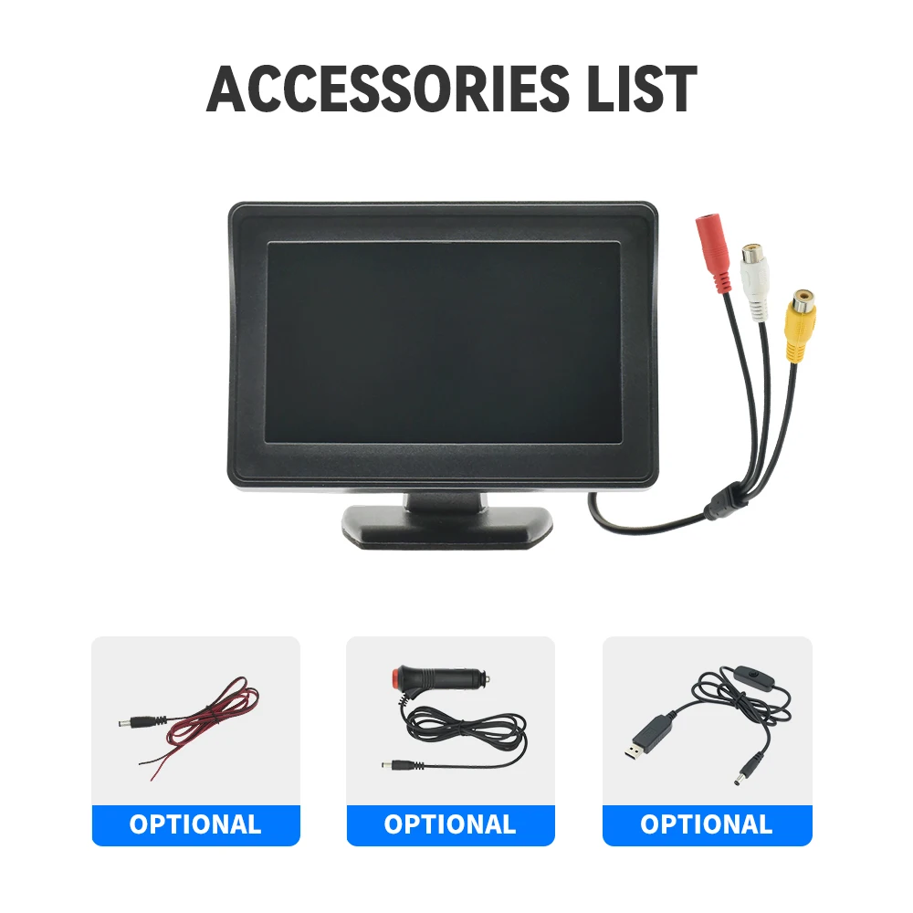 BINWEI 4.3 Inch Car Monitor Display Easy To Install High-definition Reversing Image Universal Machine Screen Display for Camera