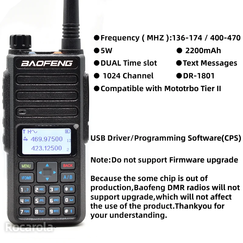 Baofeng-walkie-talkie DR-1801UV de largo alcance, Compatible con Motorola, Radio DMR, Boafeng, banda Dual, análogo