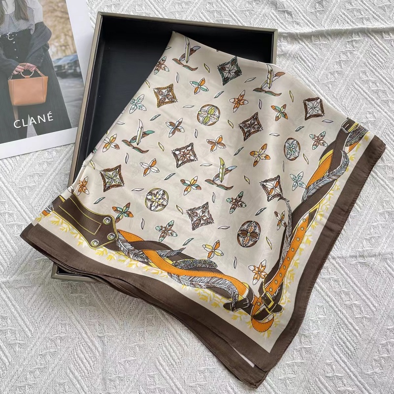 Vierkante imitatiezijden sjaal voor dames, multifunctionele multi-bloemen zijden sjaal met textuur