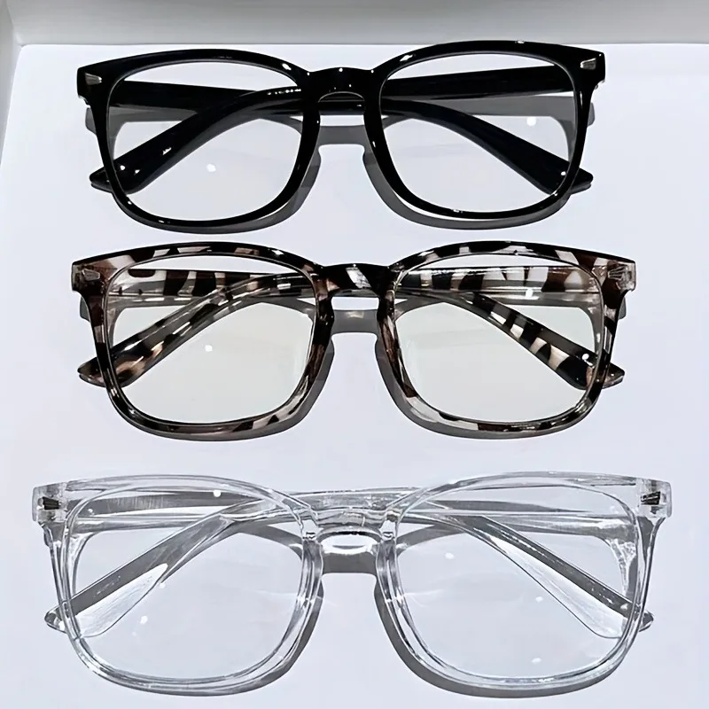 3pcs Lightweight PC Frames Minimalist Square Clear Lens Glasses - Blue Light Blocking, Full Frame, for Everyday & Casual Wear
