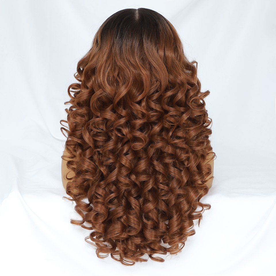 Latisha 13X6 HD 合成レースフロントウィッグ カーリー事前摘み取られたレースフロントウィッグ 前髪付き 女性用 ハイライト付き ベビーヘア付き 24インチ