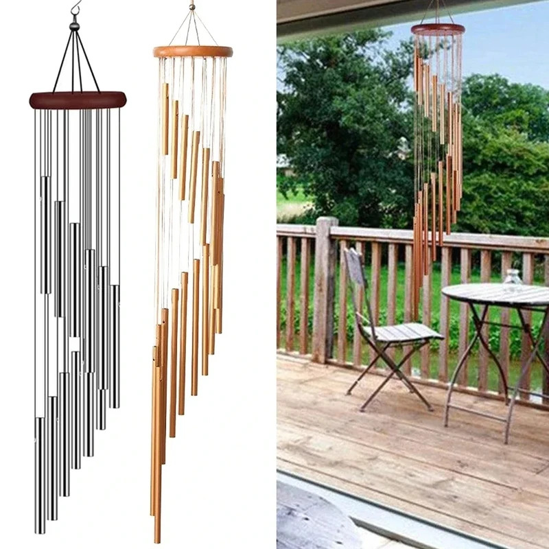 1-Piece 12-Tube Aluminum Alloy Wind Chime Set, Gold/Silver Bells for Outdoor Garden & Home Decor