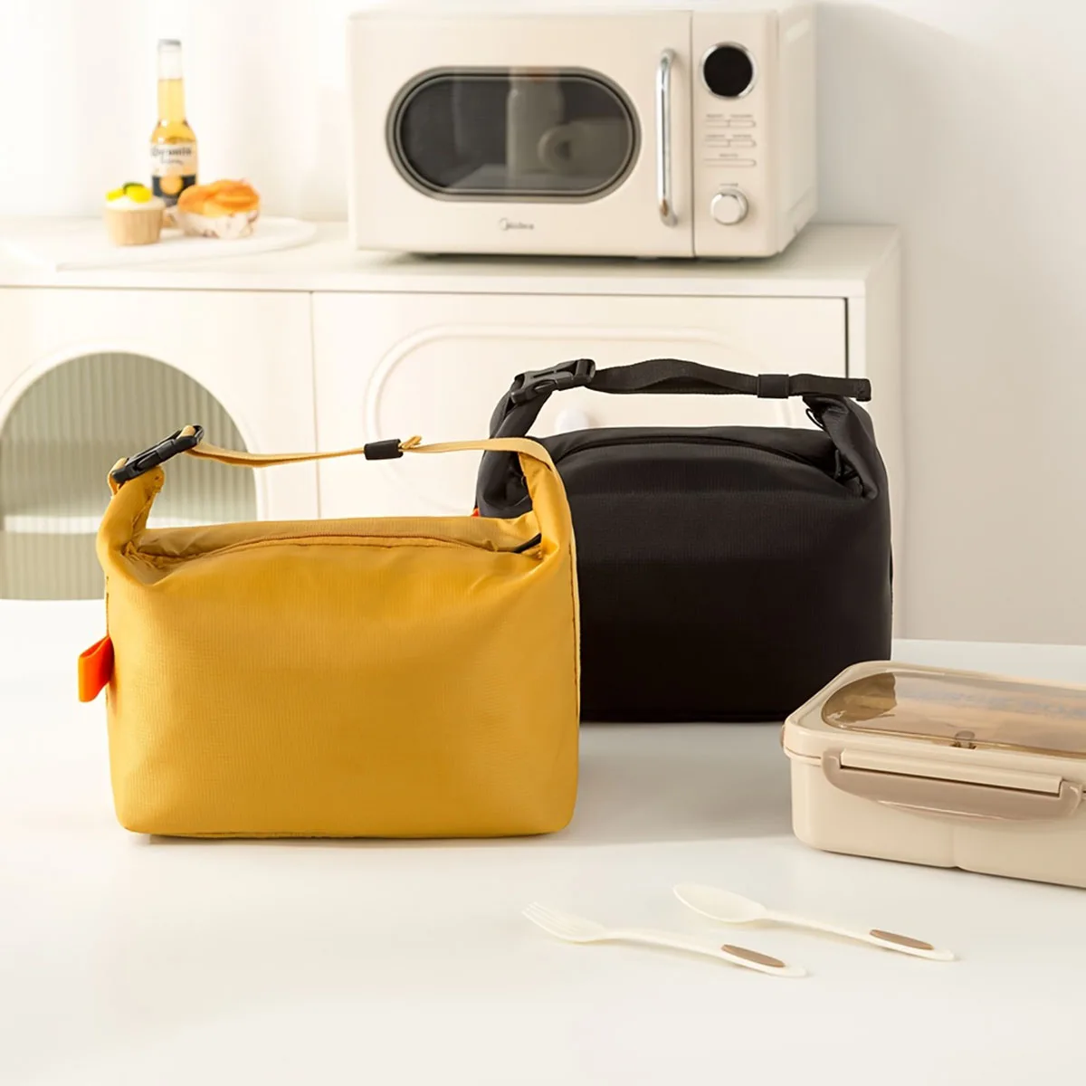 Bolsa de almuerzo con aislamiento portátil plegable de color sólido, bolsa de almuerzo con aislamiento de contacto sin alimentos de tela Oxford de papel de aluminio engrosado