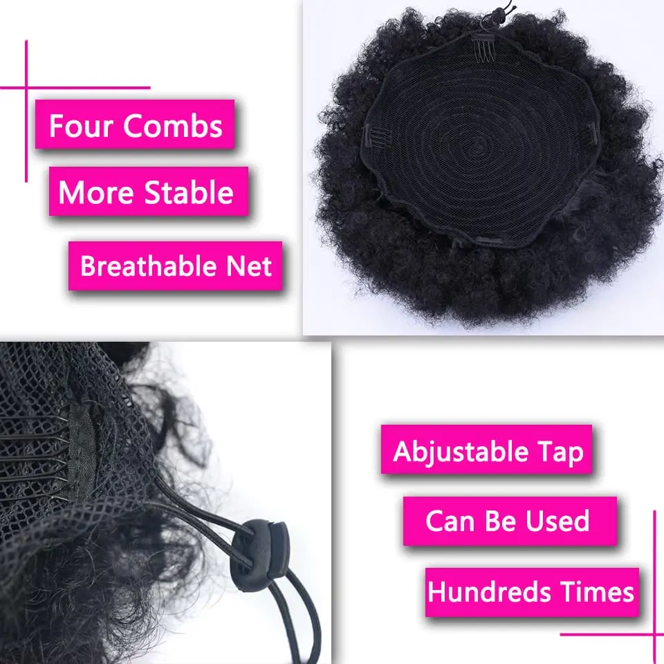 Extensions synthétiques queue de cheval Afro avec cordon de serrage, 10 pouces, pour femmes noires, 4b 4c, cheveux crépus bouclés, chignon, perruques queue de cheval, usage quotidien