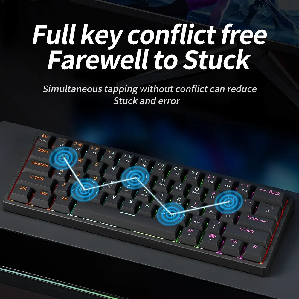 Mucai mk61 USBゲーミングメカニカルキーボード赤スイッチ61キー有線取り外し可能ケーブルrgbバックライトホットスワップ可能