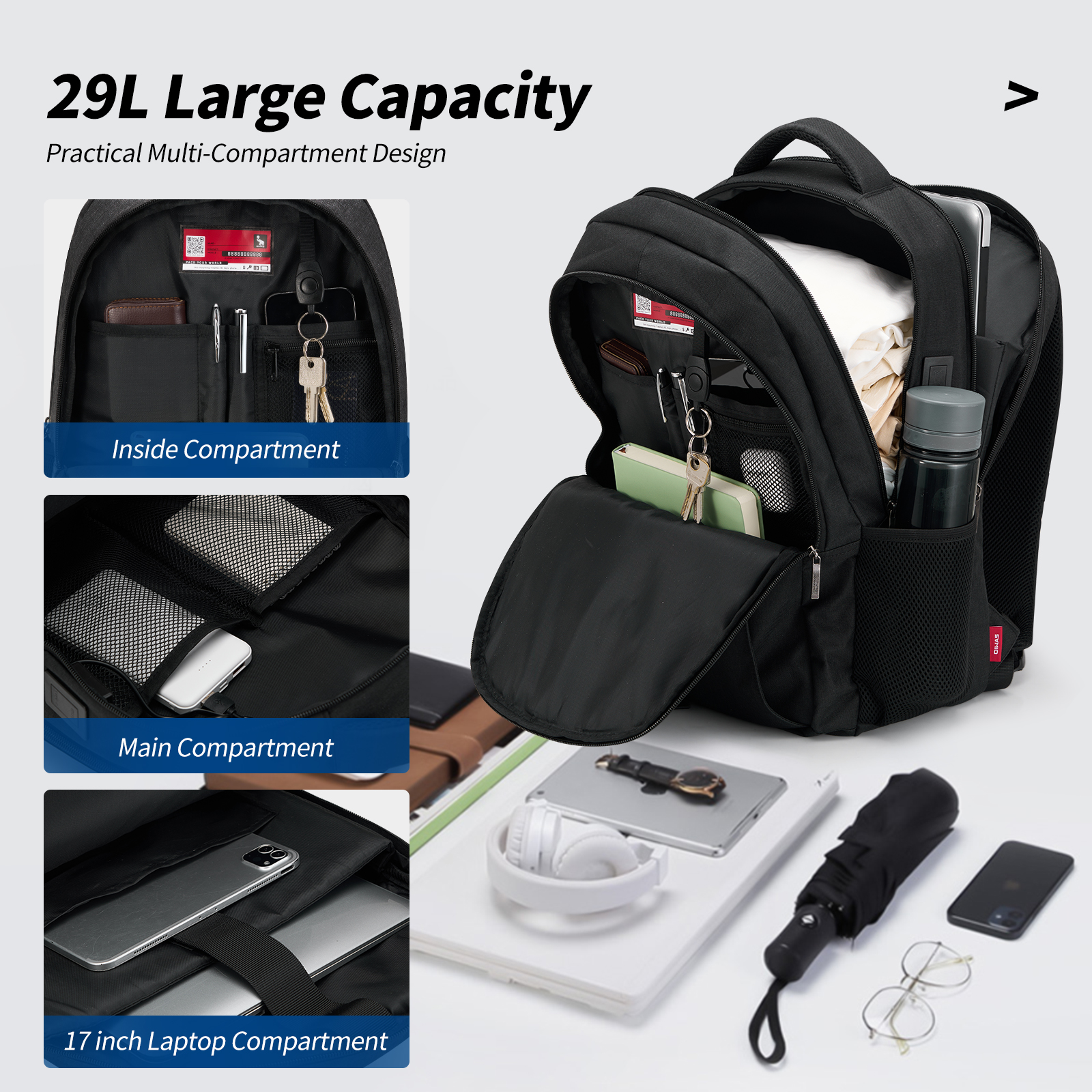 OIWAS Waterproof Laptop Backpack with USB Charging Port Large Capacity Computer Bag for Men And Women