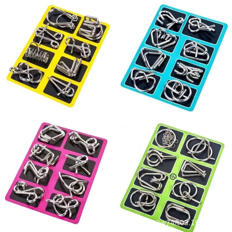 8Pcs/Set Metal Montessori Puzzle Wire IQ Science Education Puzzles Children Adults Interactive Game  Educational Toys Kids Gift