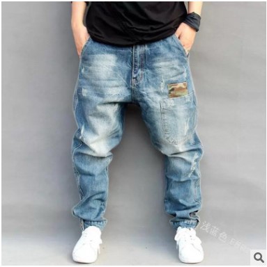 Calça harém jeans estilo rua americana para homens, retrô e moderna, combinada, casual, solta, tamanho grande, calça hip-hop cônica.