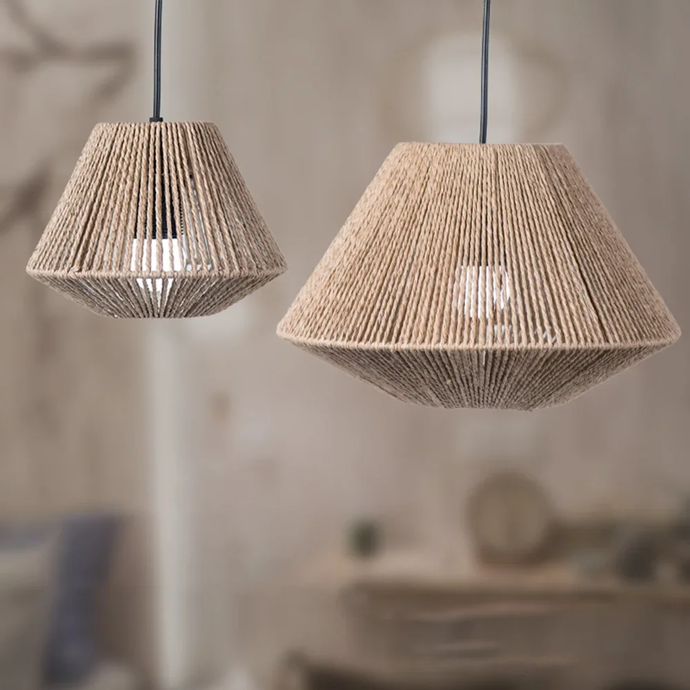1 szt. Lampa rattanowa z geometrycznym abażurem, osłona na żarówkę, żyrandol, wisząca oprawa z wikliny, rustykalny dekoracyjny kosz z plecionki