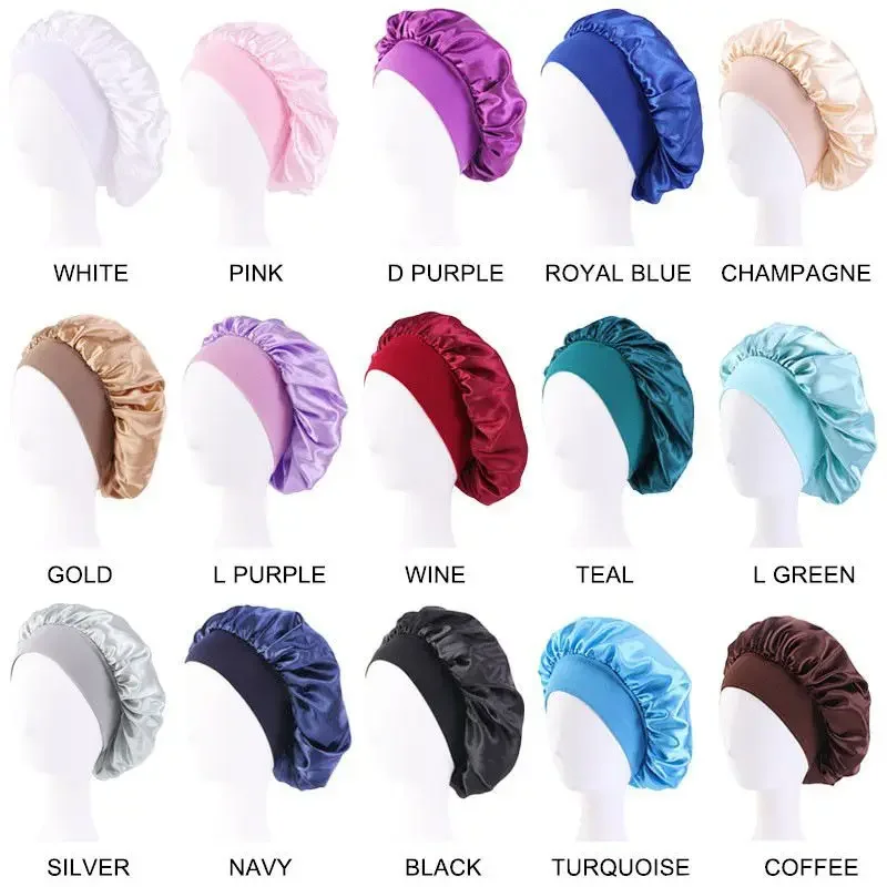 Cappello da notte a tesa larga in raso solido da donna nuovo Cappello da notte unisex con fascia elastica avvolgente per la cura dei capelli Cappello da notte cofano de nuit