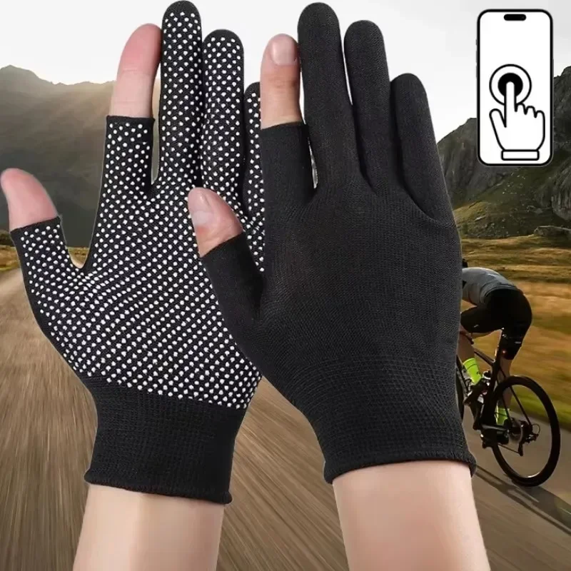 Guantes antideslizantes de nailon con pantalla táctil para hombre y mujer, guantes de medio dedo con protección solar antideslizante, transpirables, para verano, conducción al aire libre, deporte, Fitness