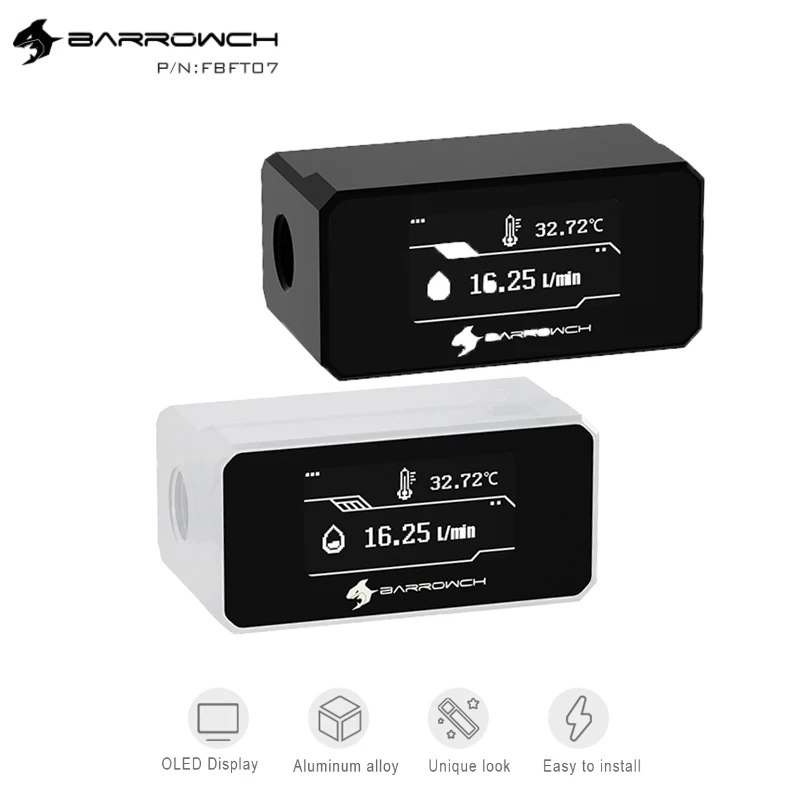Barrowch Computer Digitalanzeige Wasserthermometer, Flüssigkeitsbau-Durchflussmesser-Systemmonitor, Hochtemperaturalarm-Wasserkühler