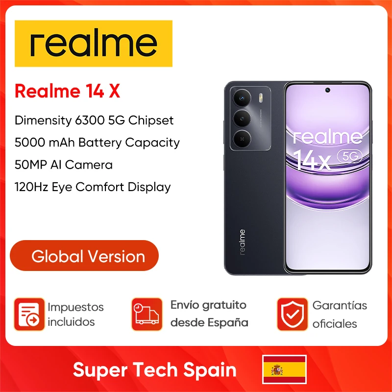realme 14x Smartphone 8 + 256 GB Abmessung 6300 5G 6,67 Zoll 120 Hz Augekomfortanzeige 5000 mAh Akku 50 MP Al-Kamera Globale Version