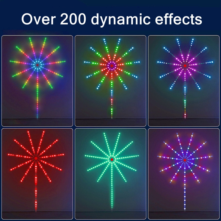 RGBIC Fogo de artifício LED Strip Light Bluetooth APP Controle USB 5V Neon Strip Decoração de festa de Natal Sincronização de música Decoração de quarto Luz