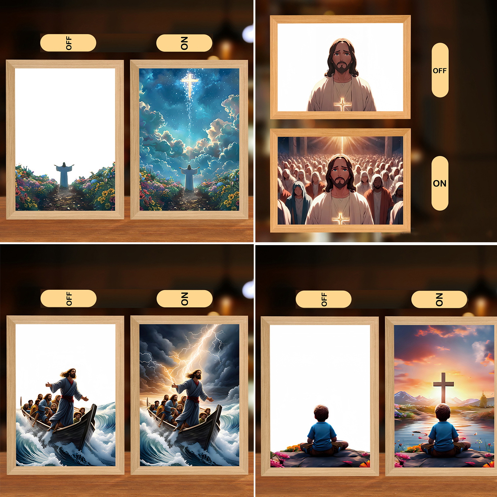 Miraclelamp - 4D светодиодная вдохновляющая картина Иисуса, ночник Иисуса, деревянный домашний настольный декоративный светильник, христианские подарки на день рождения