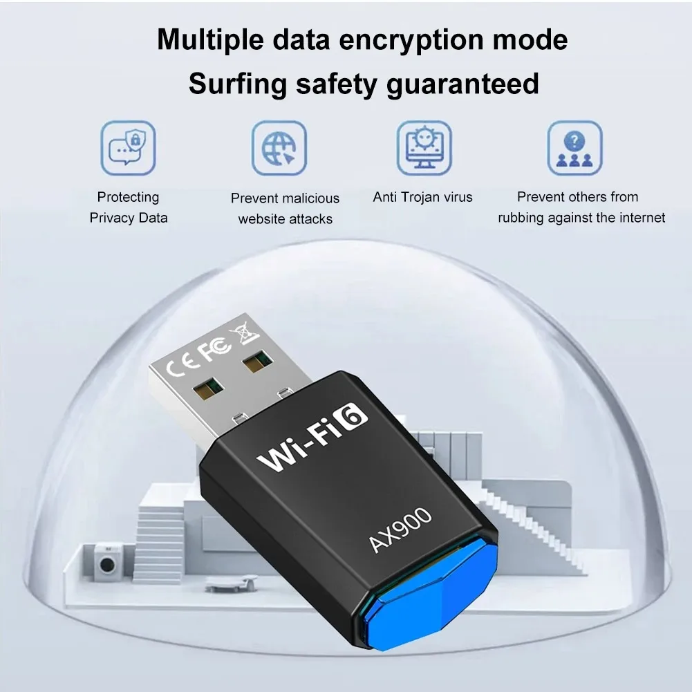 AX900 WiFi 6 USB WiFi Adapter Wireless Ethernet Network Card 2.4G/5GHz Dual Band Drive Free Stable Signal Adapter for PC Laptop