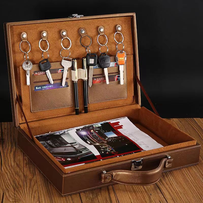 Bolsos de mano para hombre y mujer, caja de entrega para habitación, caja de herramientas, bolsa de almacenamiento de información, maleta, llave, caja de archivo de negocios de cuero