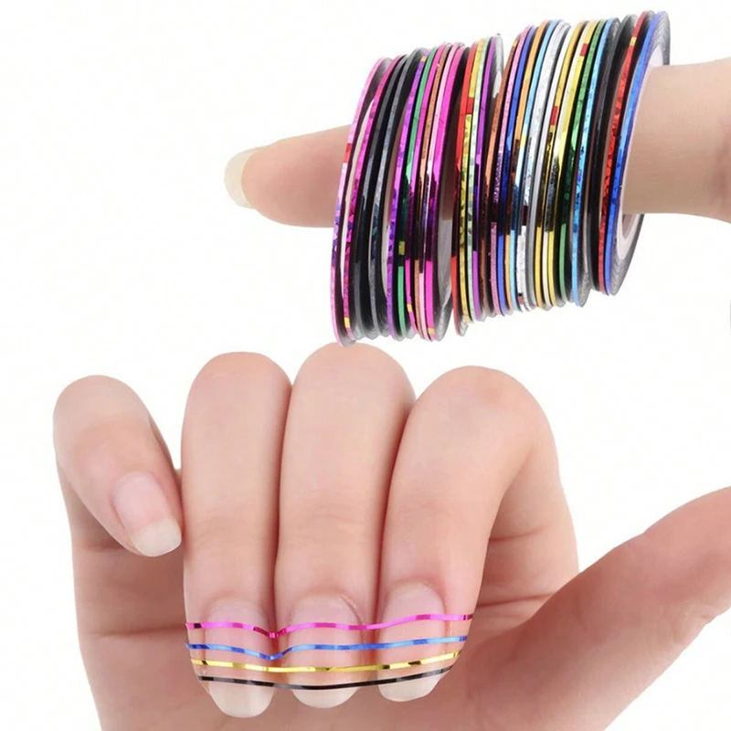 30 Uds. Cinta de rayas para uñas, línea de hilo metálico, herramienta artística para uñas 3d, rollos de colores, calcomanías para uñas, pegatinas para puntas de uñas DIY, decoración