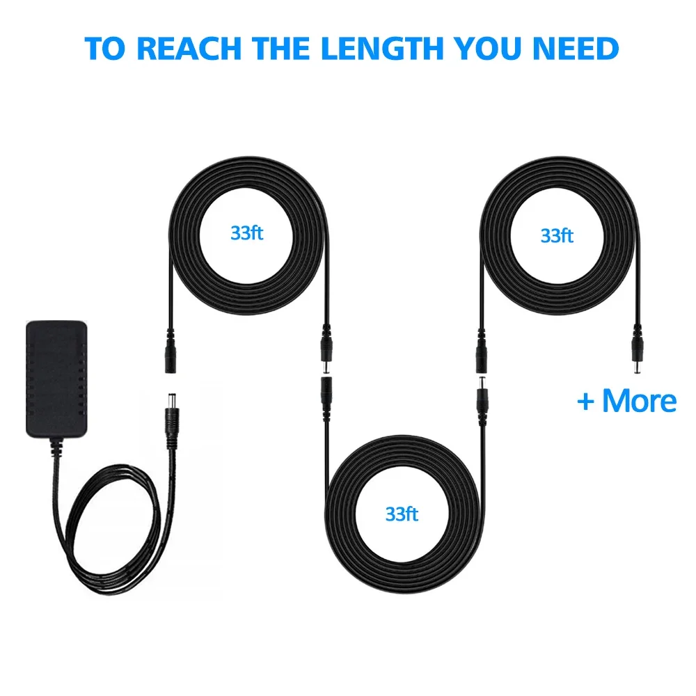 5 M/16.5FT DC12V สายไฟขยายสายไฟ 2.1*5.5 มม.ชายหญิงปลั๊กสําหรับกล้องวงจรปิด Wifi การเฝ้าระวังกล้องสายไฟ