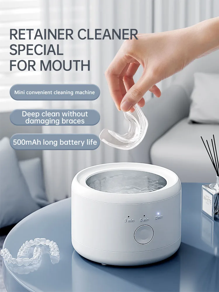Máquina limpiadora ultrasónica, limpiador automático para dentaduras postizas, limpiador recargable por USB con limpiador, 3 modos, para todos los aparatos dentales