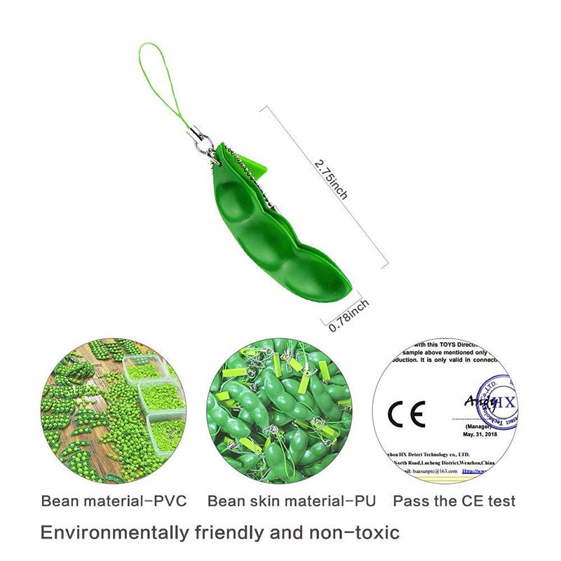 Peapod Fidget Toy – porte-clés à presser un haricot, pois Edamame, Extrusion de soja, sensation Tactile, accessoire de pression de libération, 2 pièces