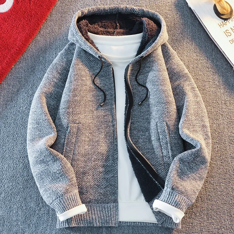 Klassischer Herren-Strickpullover, Strickjacke, Kapuzenjacken, lässige Streetwear, Strickjacken mit durchgehendem Reißverschluss, Jacken, Mantel