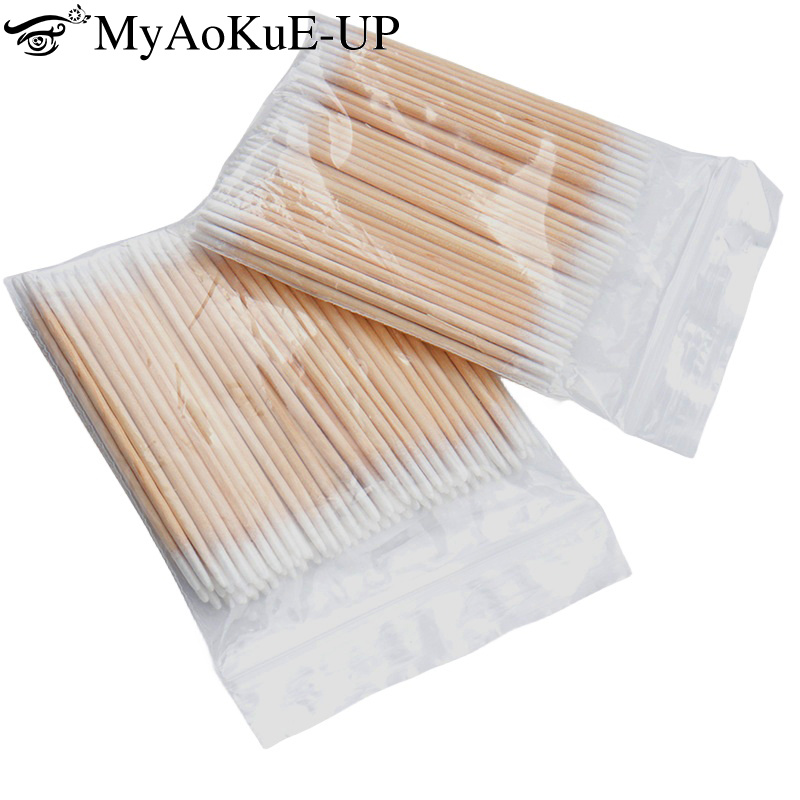 300/500 stücke Doppel Kopf Baumwolle Tupfer Medizinische Holz Sticks Nase Ohren Sauber Applikator Microbrush Schönheit Baumwolle Knospen Make-Up-Tool