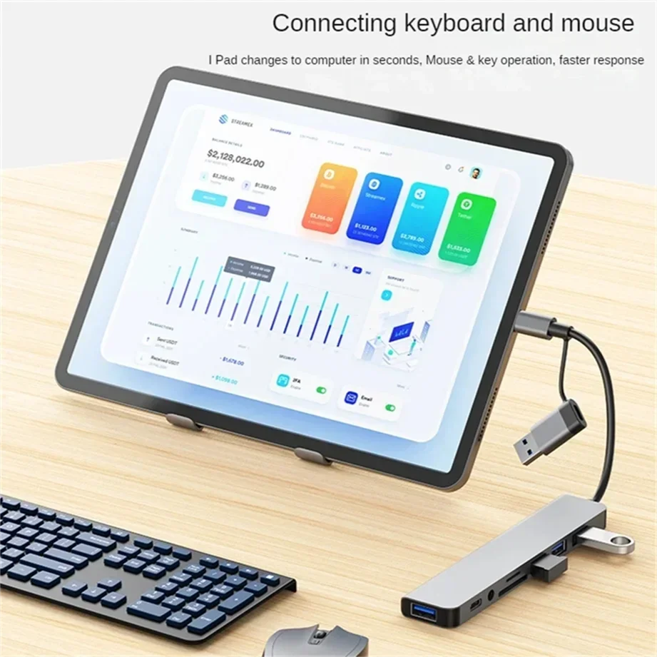 Adaptador USB 3,0 tipo C, estación de acoplamiento, puerto USB 2,0, lector de tarjetas SD TF, salida de Audio, divisor multihub para ordenador Macbook Pro
