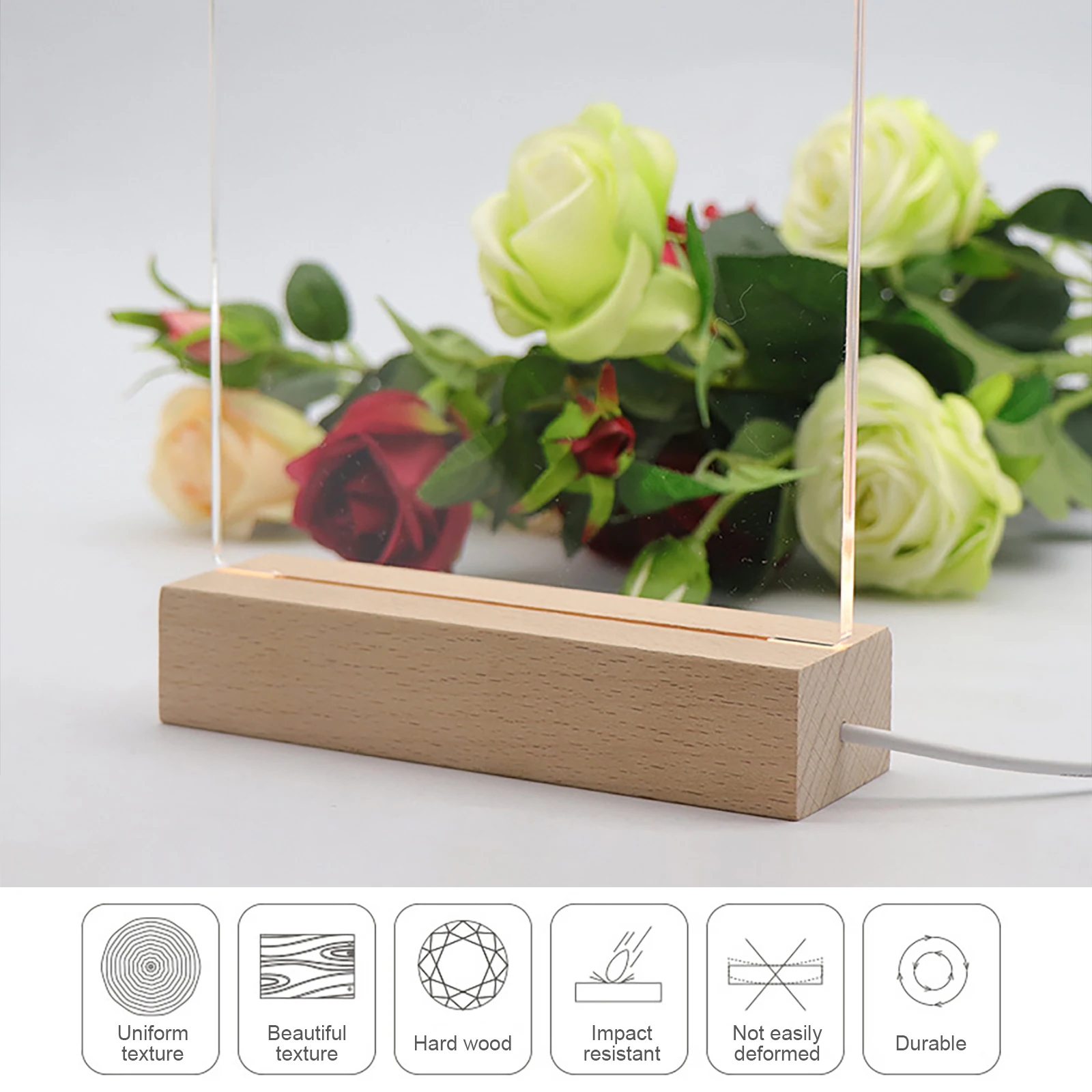 LED Wood Light Display supporto per Base illuminato in legno di cristallo Base per piastra luminosa in acrilico Base in legno USB per luci artistiche in resina