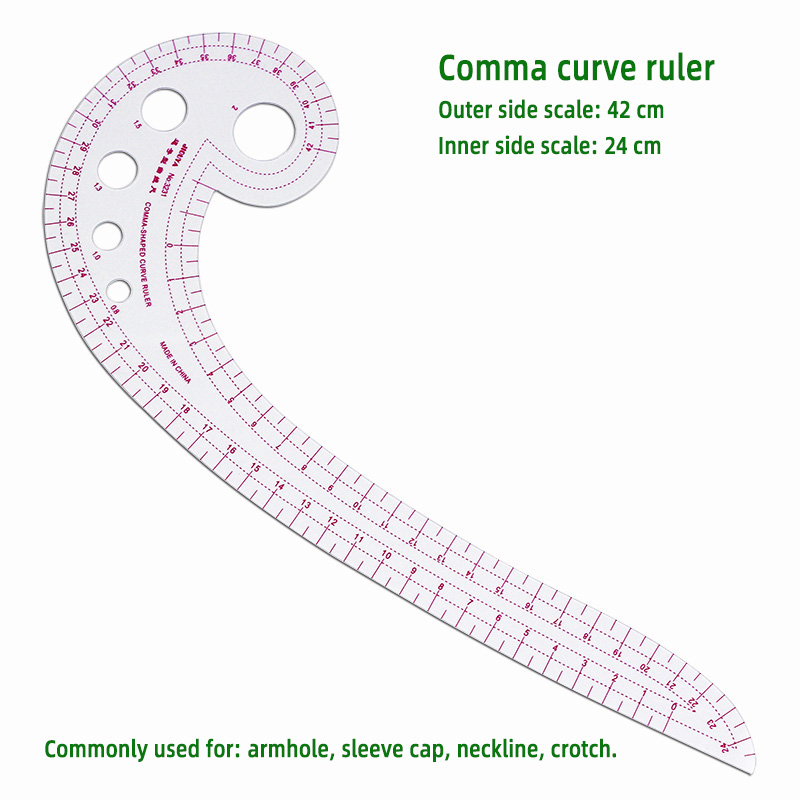 Regla curva francesa de 42 cm, escala interior de 24 cm y plástico de 1 mm de espesor, escala dual para coser, sastrería, manualidades