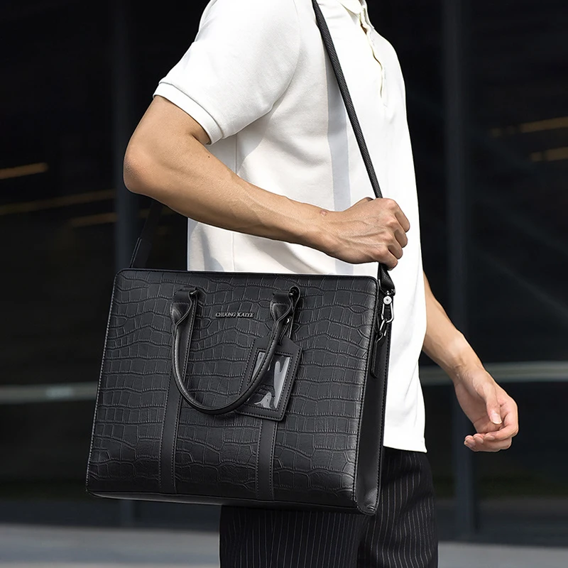 Men's Briefcases PVC Large Capacity Executive Designer Business 14 inch Laptop File Portfolio Office Shoulder Messenger A4 Bag