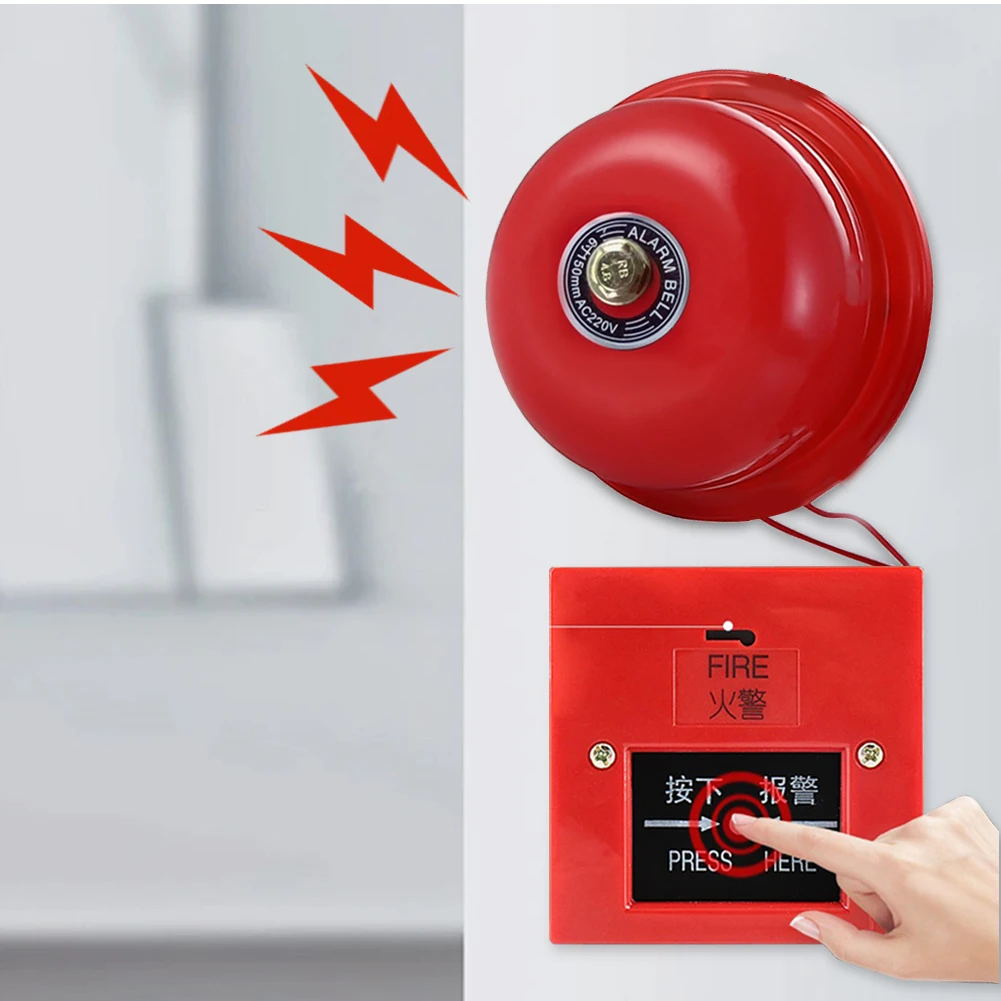 Sound and Light Fire Alarm with Key Fire Warning Siren Internal Strike Alarm Bell for Home Or Office