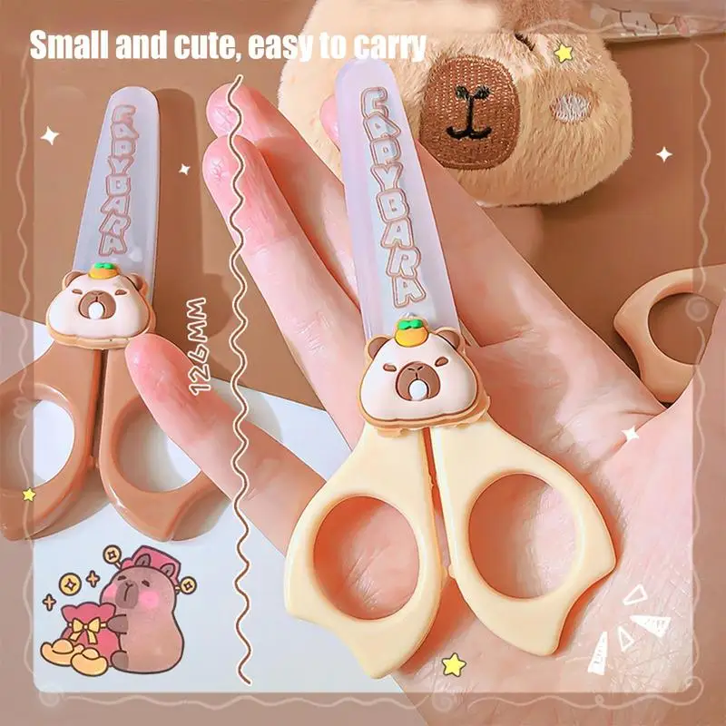Kid Scissors Cartoon Capybara Safety Scissors With Round Tip Children Activities Supplies Anti-Slip Handle Students Stationery