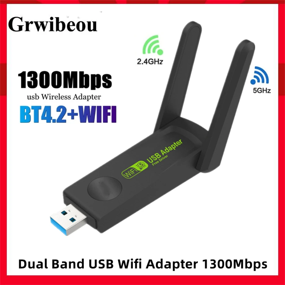 Adaptador WiFi USB 3,0 de 1300Mbps, doble banda, 2,4G, 5Ghz, antena Dongle WiFi inalámbrica, receptor de tarjeta de red Ethernet USB para PC y portátil