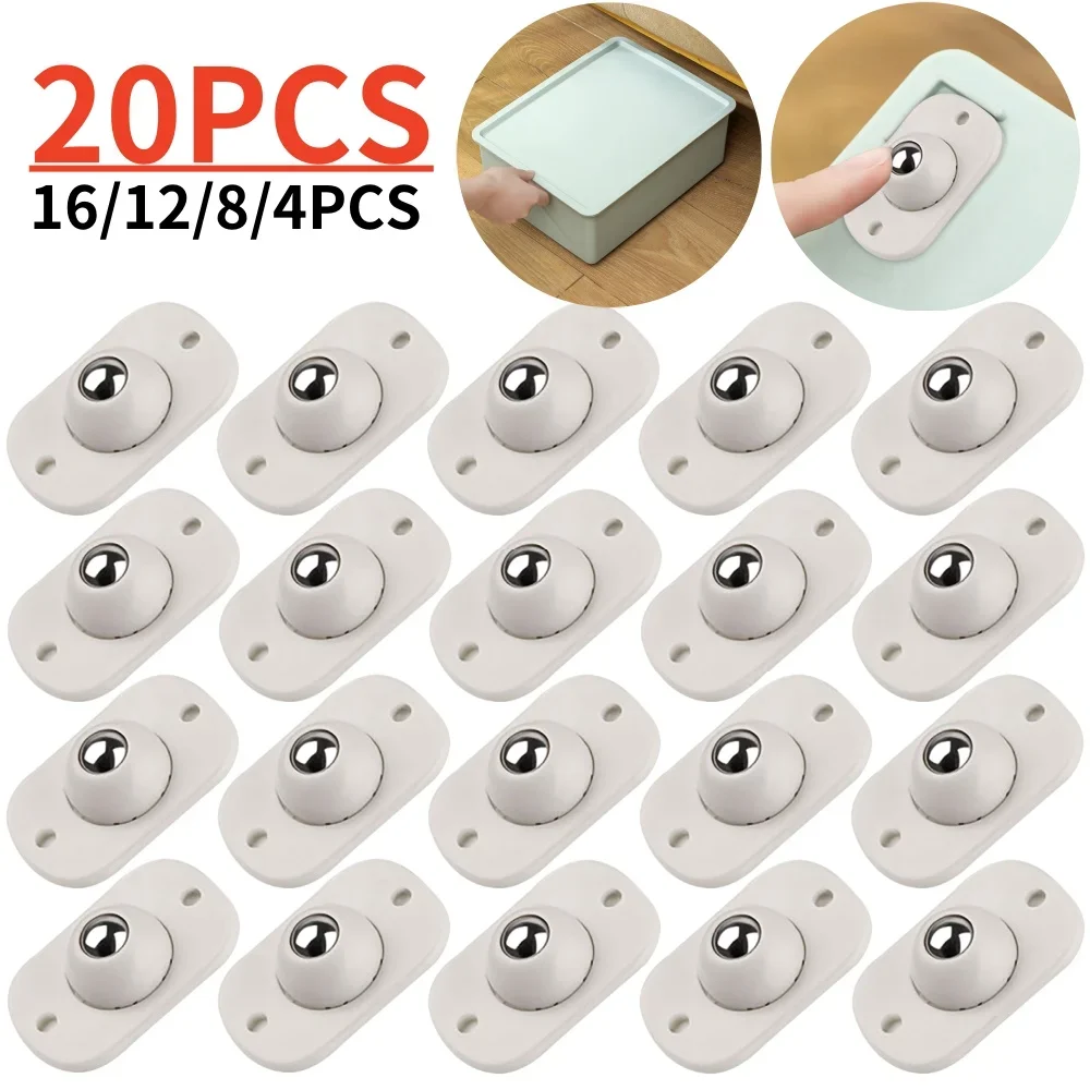 4/8/20 piezas bola silenciosa autoadhesiva rueda universal 4 cuentas ruedas para muebles rueda de acero inoxidable 360 °   Polea de rotación