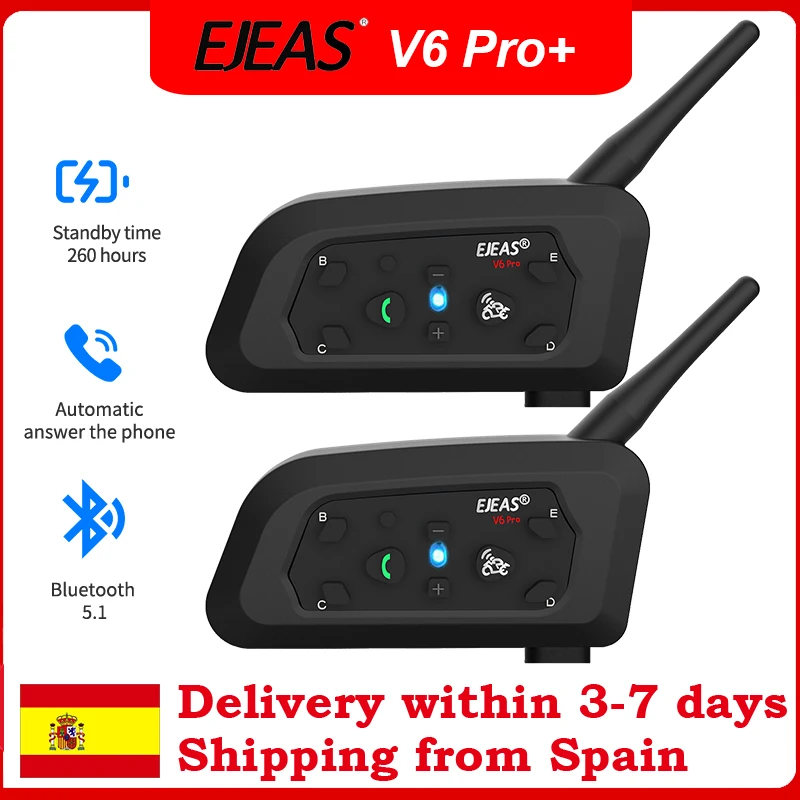 1/2 pezzi EJEAS V6 Pro + moto Bluetooth casco auricolare citofono distanza 800M lettore musicale impermeabile IP67 supporto EUC tipo C