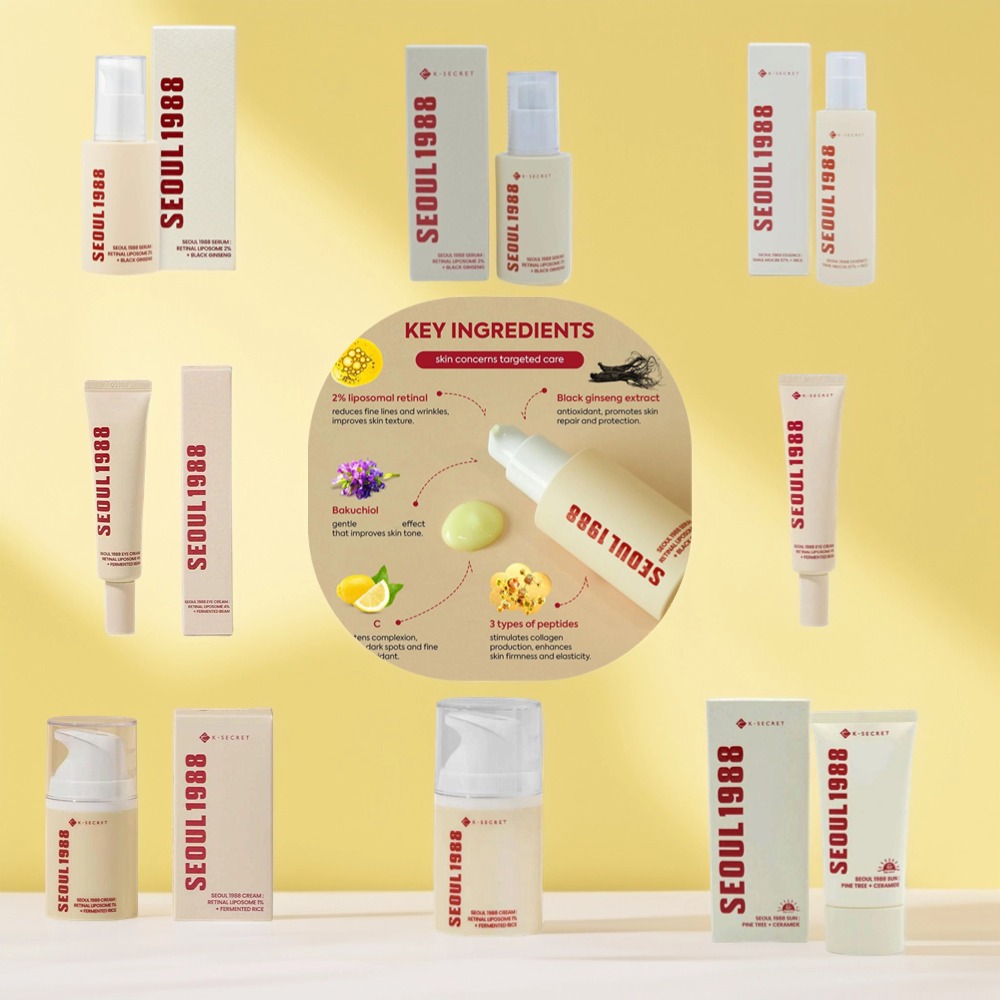 Korean Seoul 1988 Retinol Eye Cream Face Serum 2% Black Ginseng Niacinamide Rice VC Improve Closed Comedones Brighten Moisturize