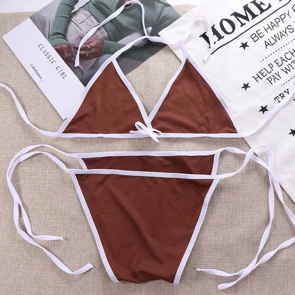 Abonnés ast Binding Triangle Bikini Set pour femmes, maillots de bain deux pièces, maillots de bain d'été, vêtements de plage, 2023