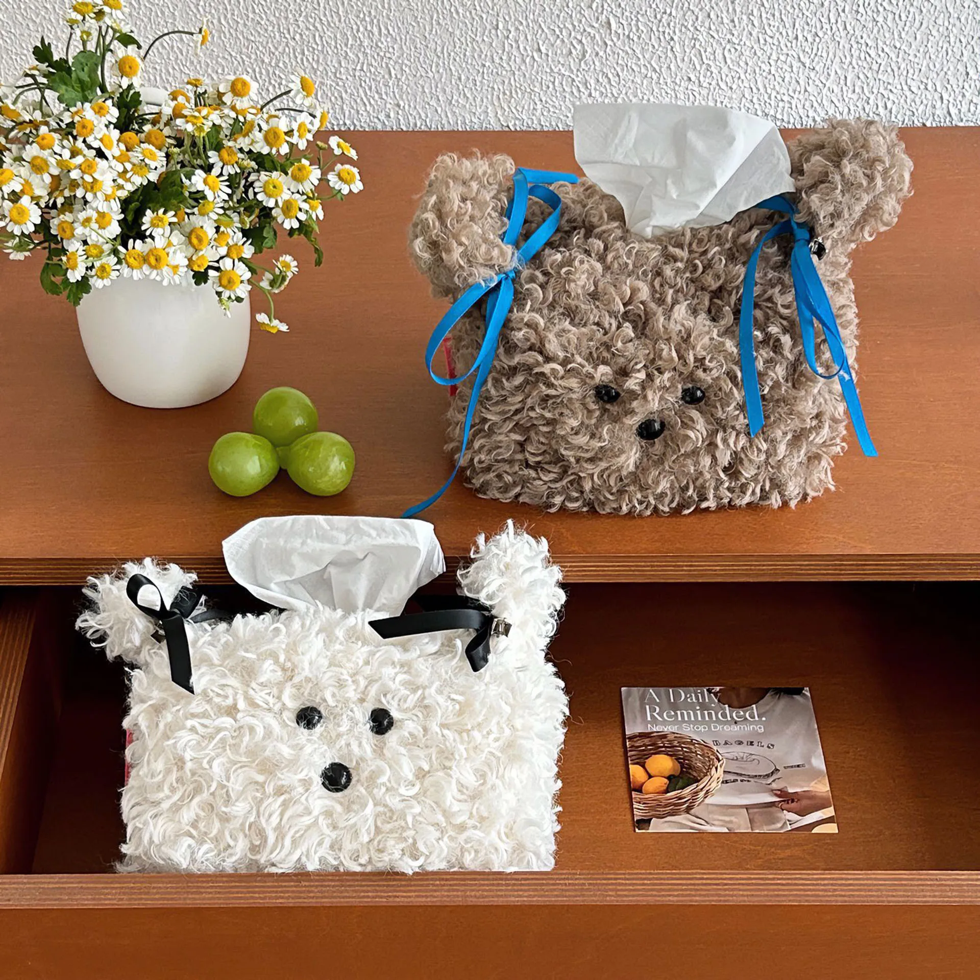 Cajas de servilletas con forma de perro de dibujos animados de estilo nórdico, bolsa de edición de Color sólido, servilletero de hilo, bolsa de pañuelos, servilletas de almacenamiento
